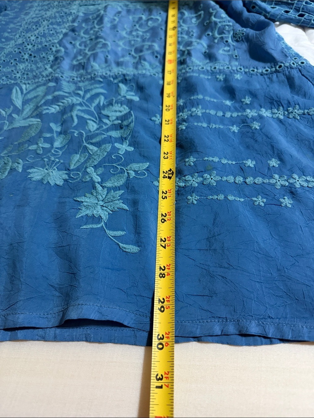 JOHNNY WAS Embroidered Blue Tunic —Relaxed Three-Quarter Sleeve. Medium - Picture 8 of 8